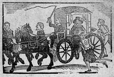 A nobleman in his carriage, an illustration from A Book of Roxburghe Ballads by English School